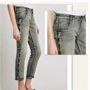 Free People gray washed out black Lost Love Lace-up crop ankle  jeans 27